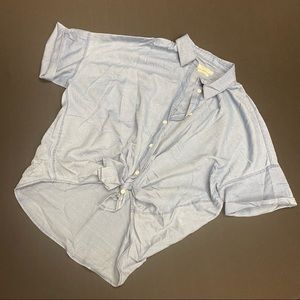 Short Sleeve Button Down Tie Front Blouse